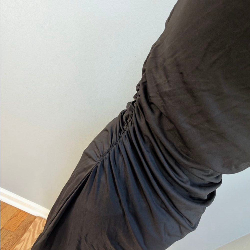 Camila Coelho Black Ruched Midi Dress - Large - New - Picture 6 of 8